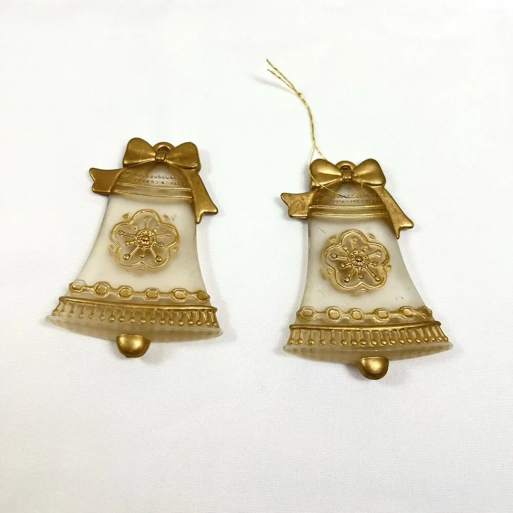 VTG Clear Frosted Acrylic Christmas Ornaments Gold Trim 13pc LOT Santa Dove Bell